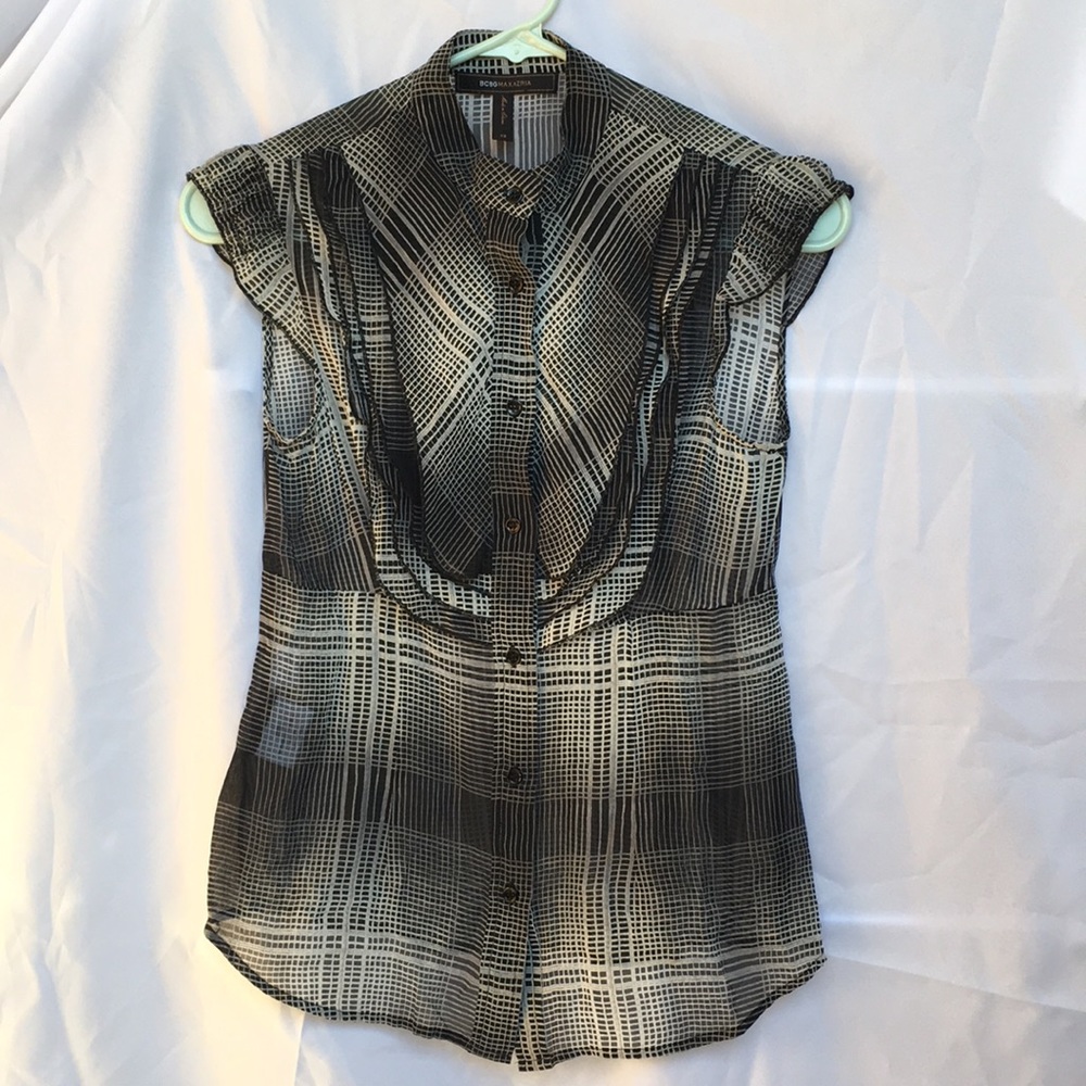 BCBG MAX AZRIA Sheer 100% Silk Blouse, XS